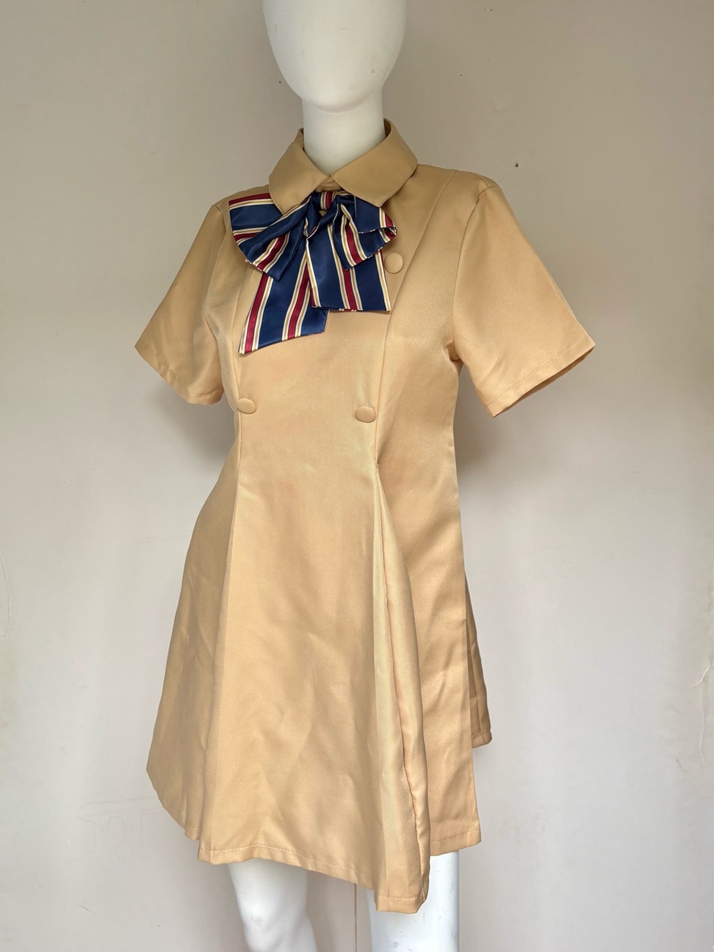 M3GAN movie Classic Cream Short-Sleeve Kids Dress with Striped Bow